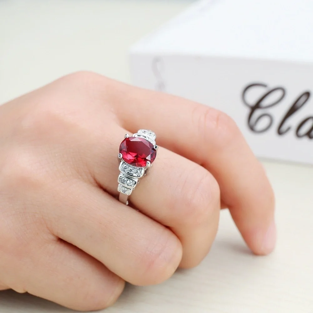 *HARMONLEE* Silver x Red Zircon Fashion Ring Size 8